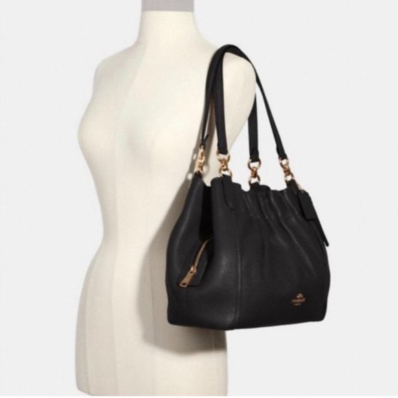 NWOT COACH Maya Leather Shoulder Bag black gold hardware logo pebble - Picture 3 of 16